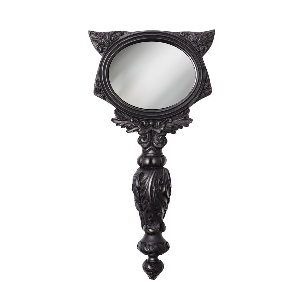 Alchemy Gothic Sacred Cat Hand Mirror Silver or Black V64