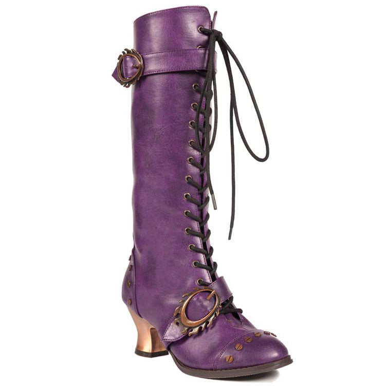 Hades VINTAGE Purple Vegan Leather Steampunk 3/4 Knee High Boots 6-11