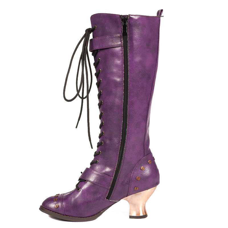 Hades VINTAGE Purple Vegan Leather Steampunk 3/4 Knee High Boots 6-11