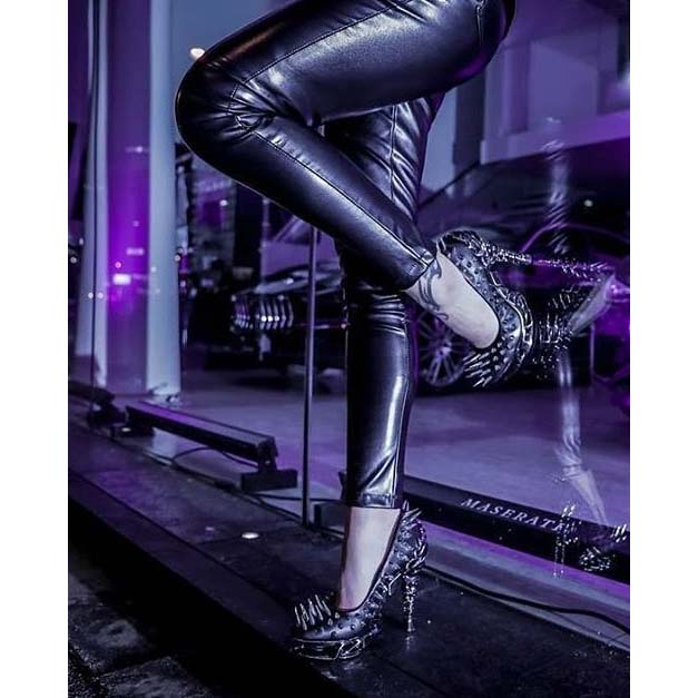 Hades ZETTA Spiked Black Pumps 5" High Molded Heels 6-11