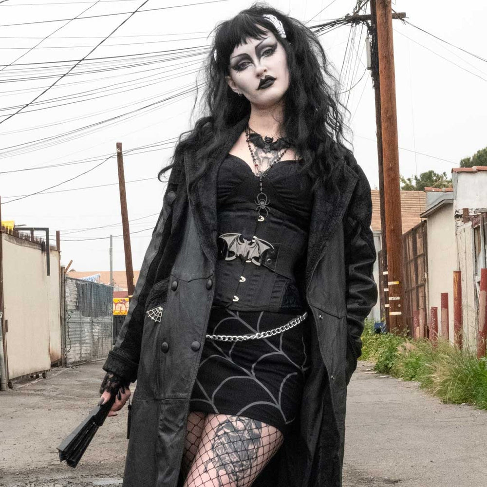 Kreepsville 666 Silver Bat Buckle Black Elastic Waist Belt