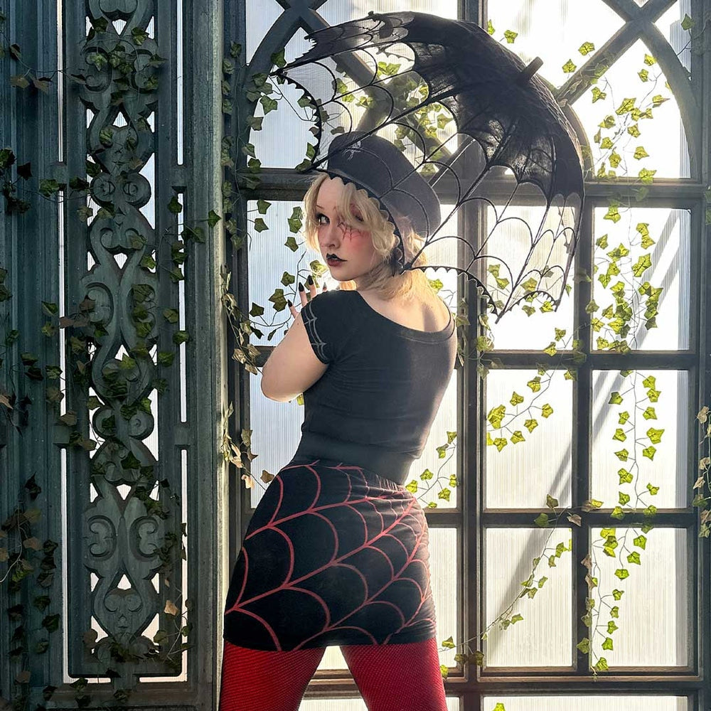 Kreepsville 666 Black Mesh Lace Spiderweb Shade Parasol