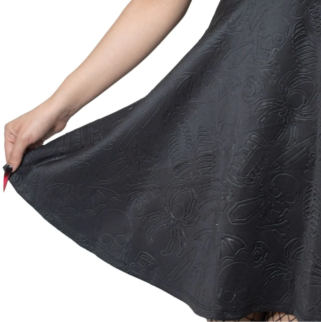Kreepsville 666 Death Repeat Black Embossed Skater Skirt