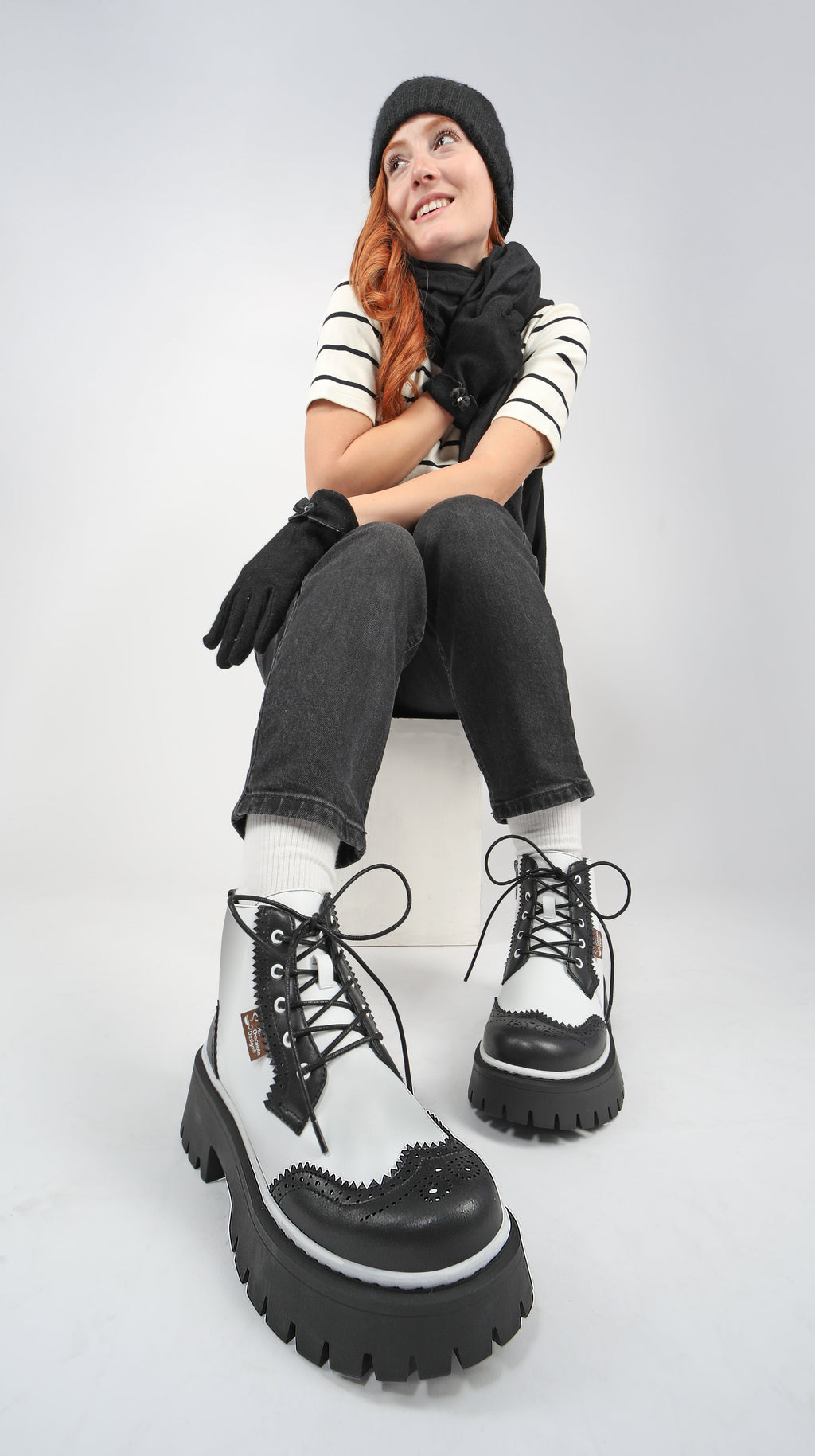 Havana Women's Black White Ankle Lace Up Boots