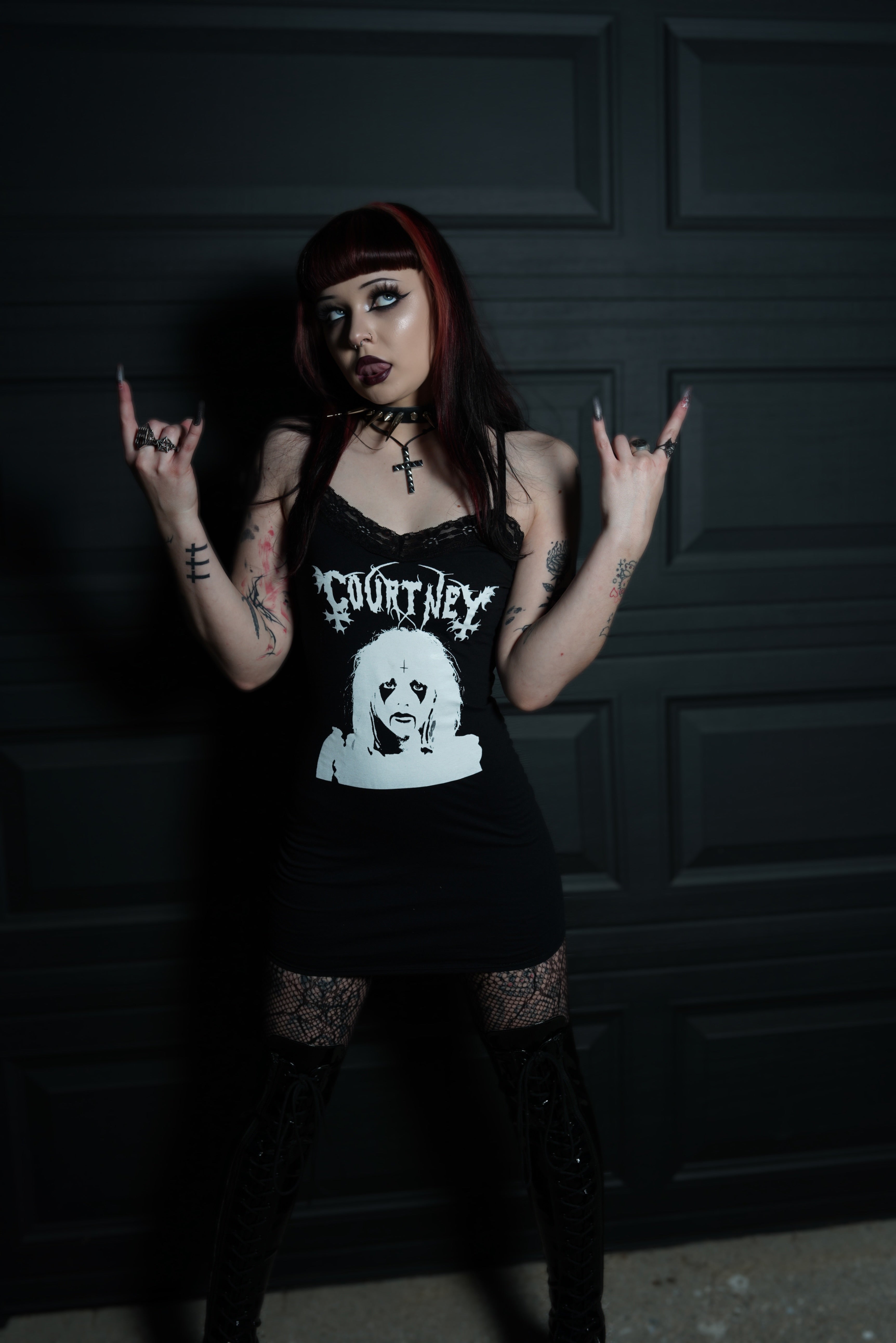 Vera's Eyecandy Black Metal Courtney Lace Strap Dress