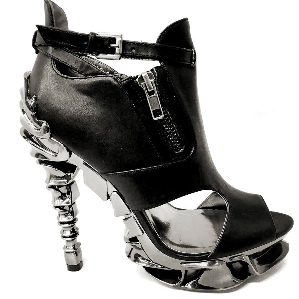 Hades DRACO Black 5" High Spinal Heel Ankle Strap Peep Toe 6-11