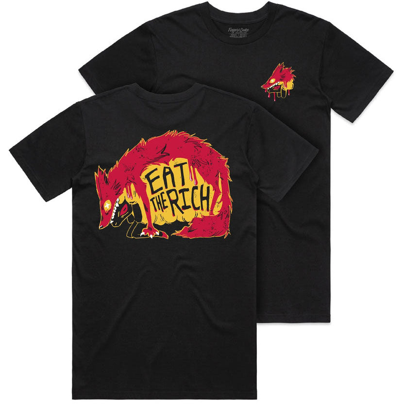Fingers Duke Eat The Rich Back Art Black T-Shirt