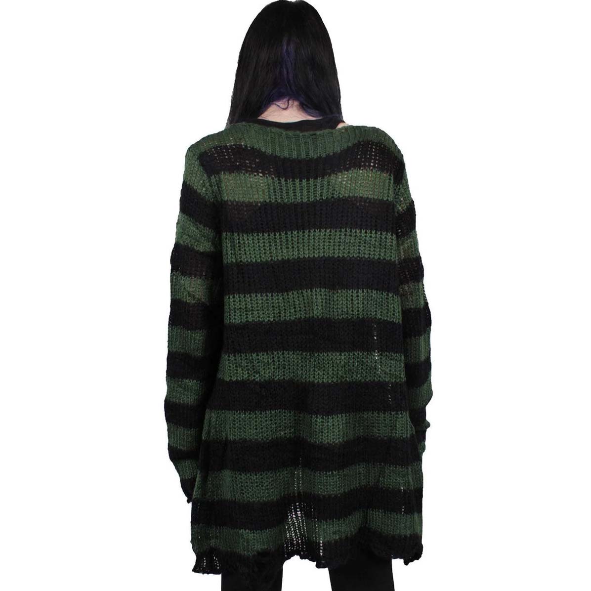 Witchwood Unisex Distressed Sweater Green Black Stripe
