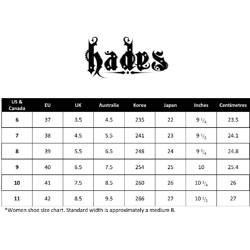 hades size chart