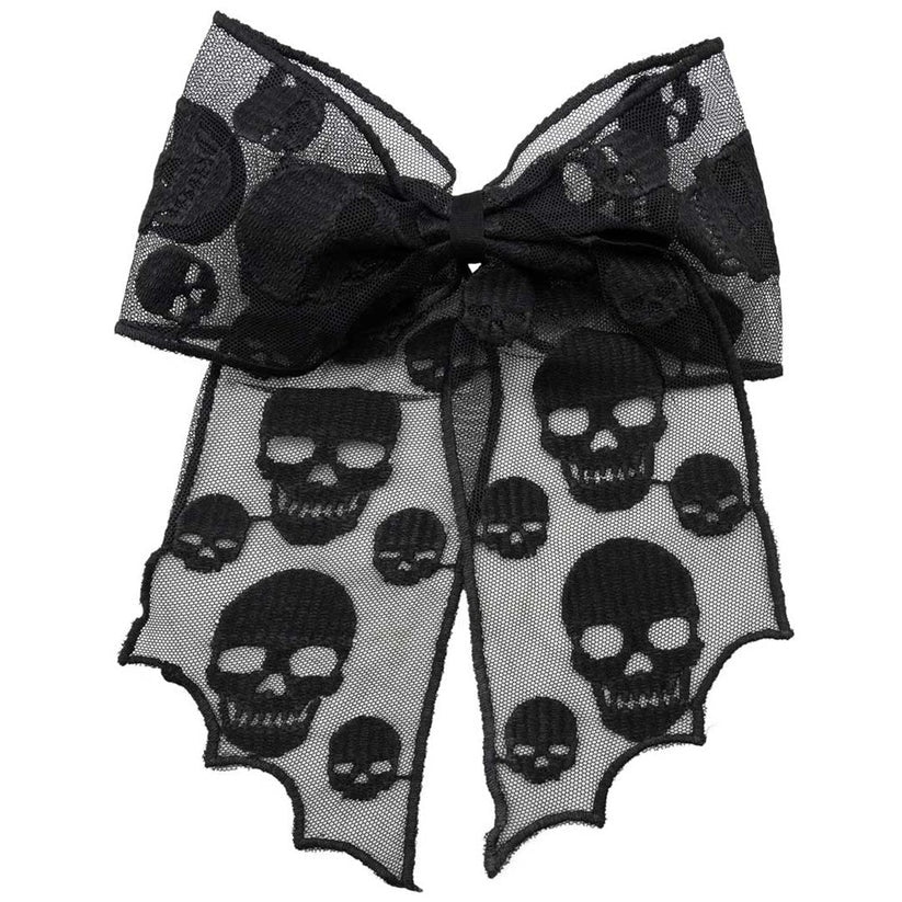 Kreepsville 666 Black Skull Mesh Lace Hair Bow