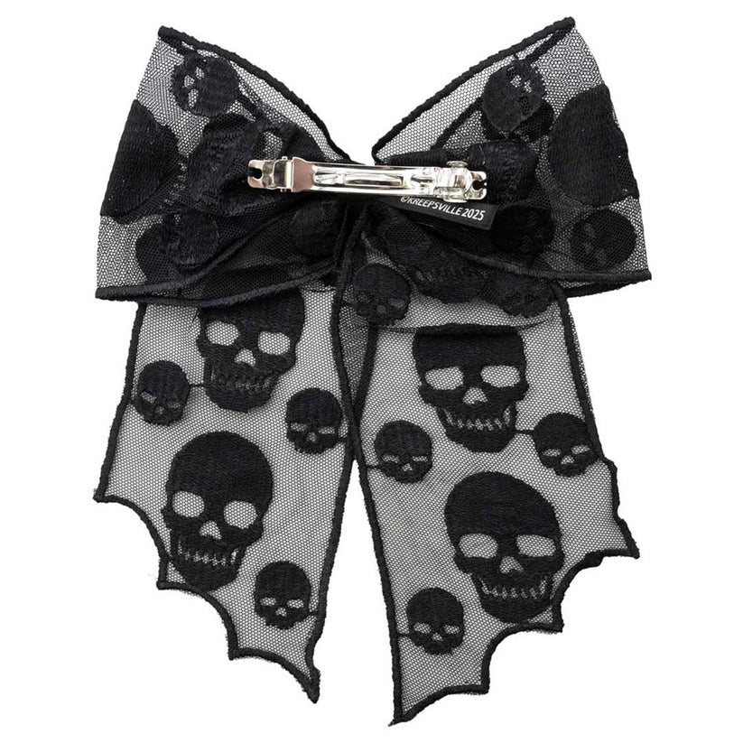 Kreepsville 666 Black Skull Mesh Lace Hair Bow