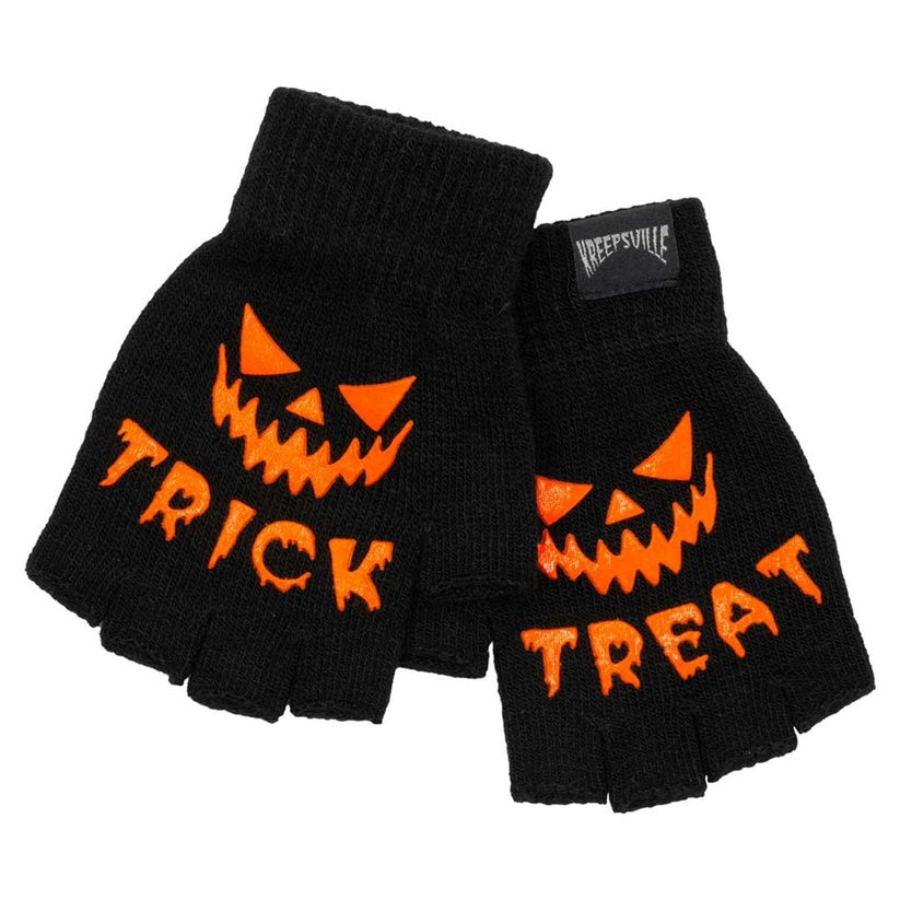 Kreepsville 666 Trick or Treat Black Fingerless Gloves 2 Sizes