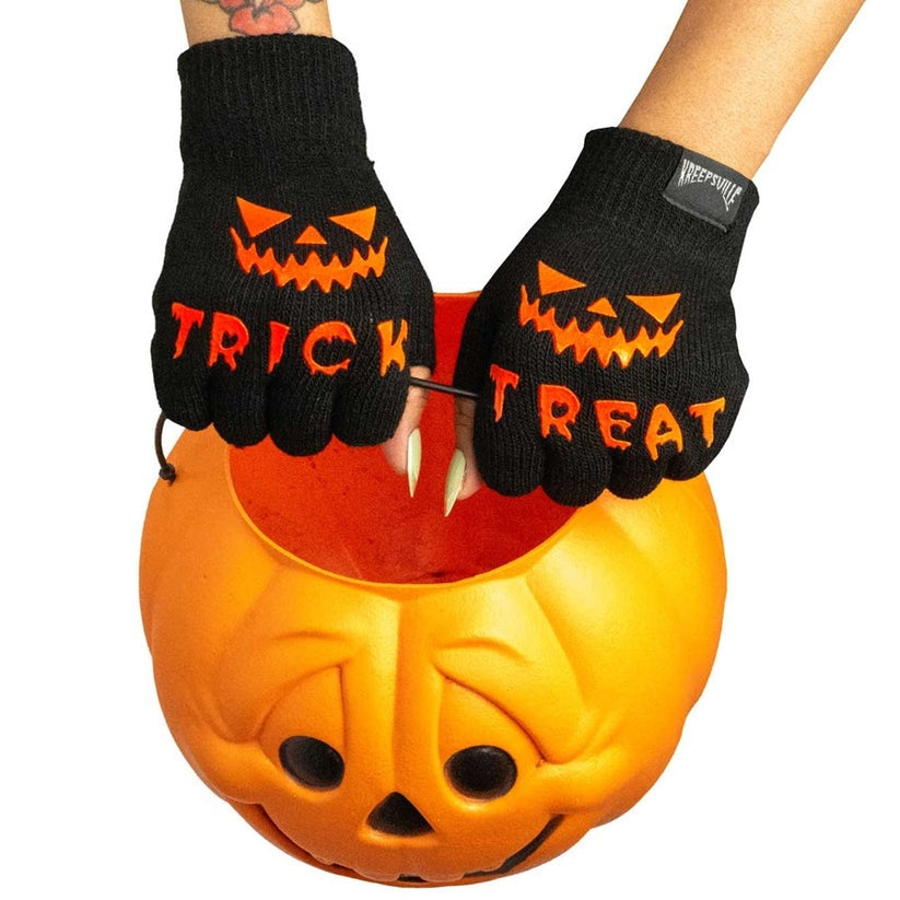 Kreepsville 666 Trick or Treat Black Fingerless Gloves 2 Sizes