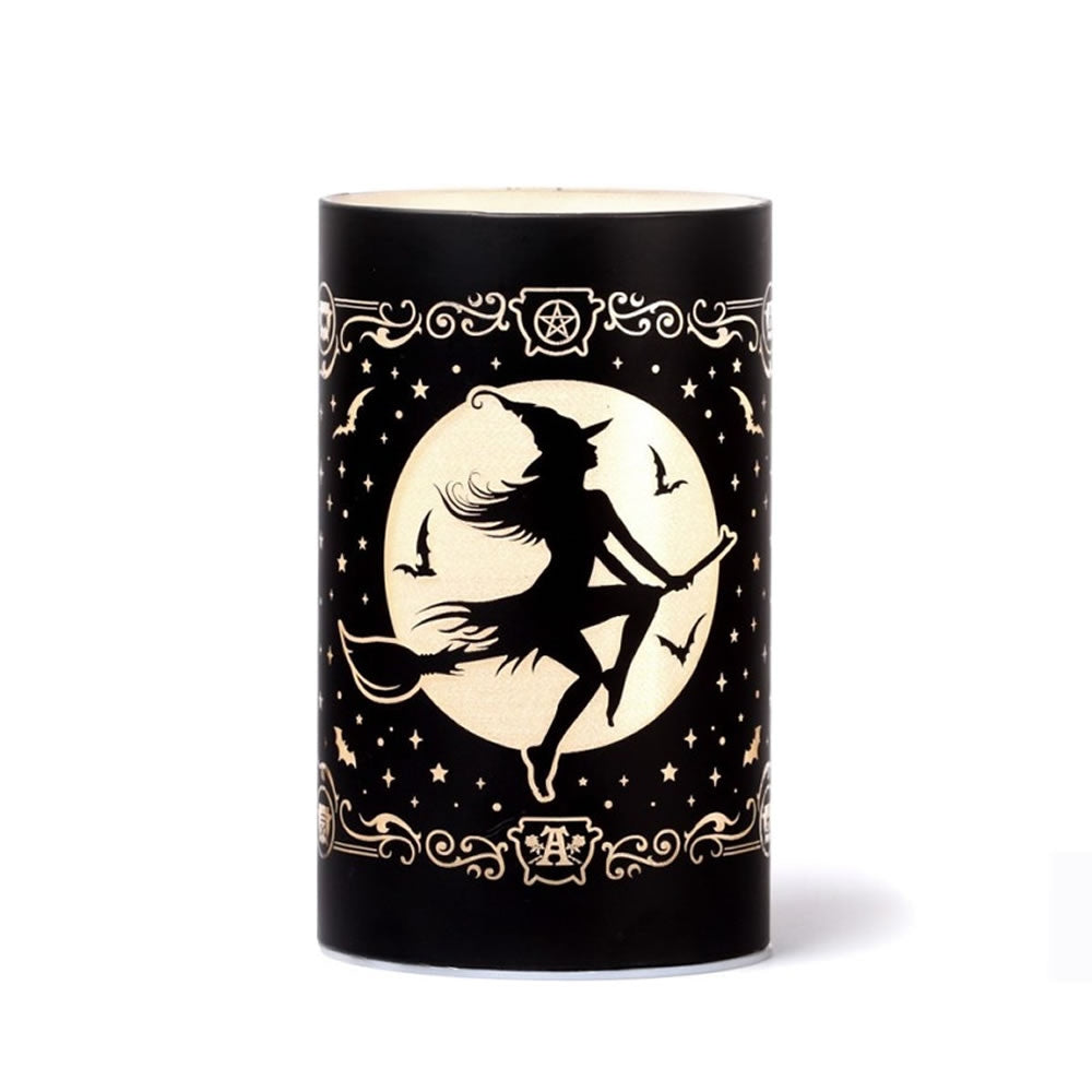 Alchemy Gothic Witch by Moonlight LED Etched Black Glass Light LED5