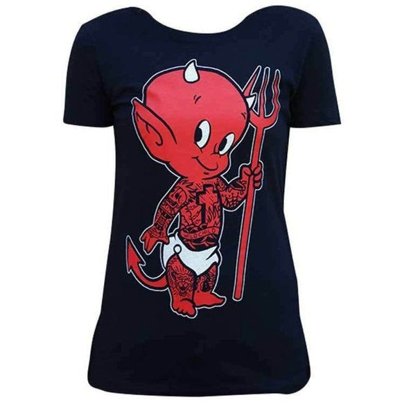 Lowbrow Art Women's Tattooed Red Baby Lil Devil Black Tee