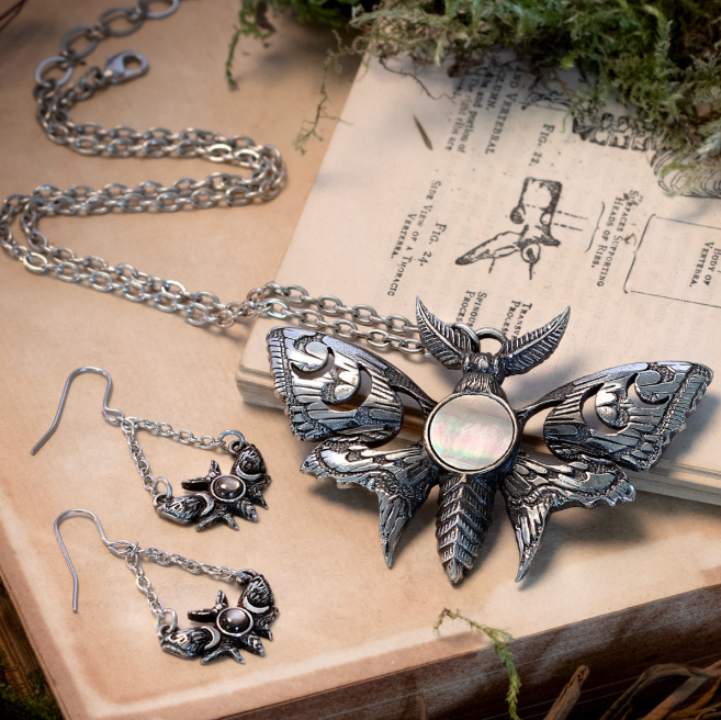 Alchemy Gothic Lunar Moth Dropper Earrings E488