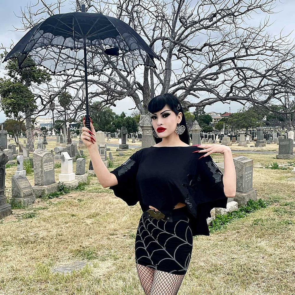 Kreepsville 666 Black Gray Spiderweb Mini Pencil Skirt