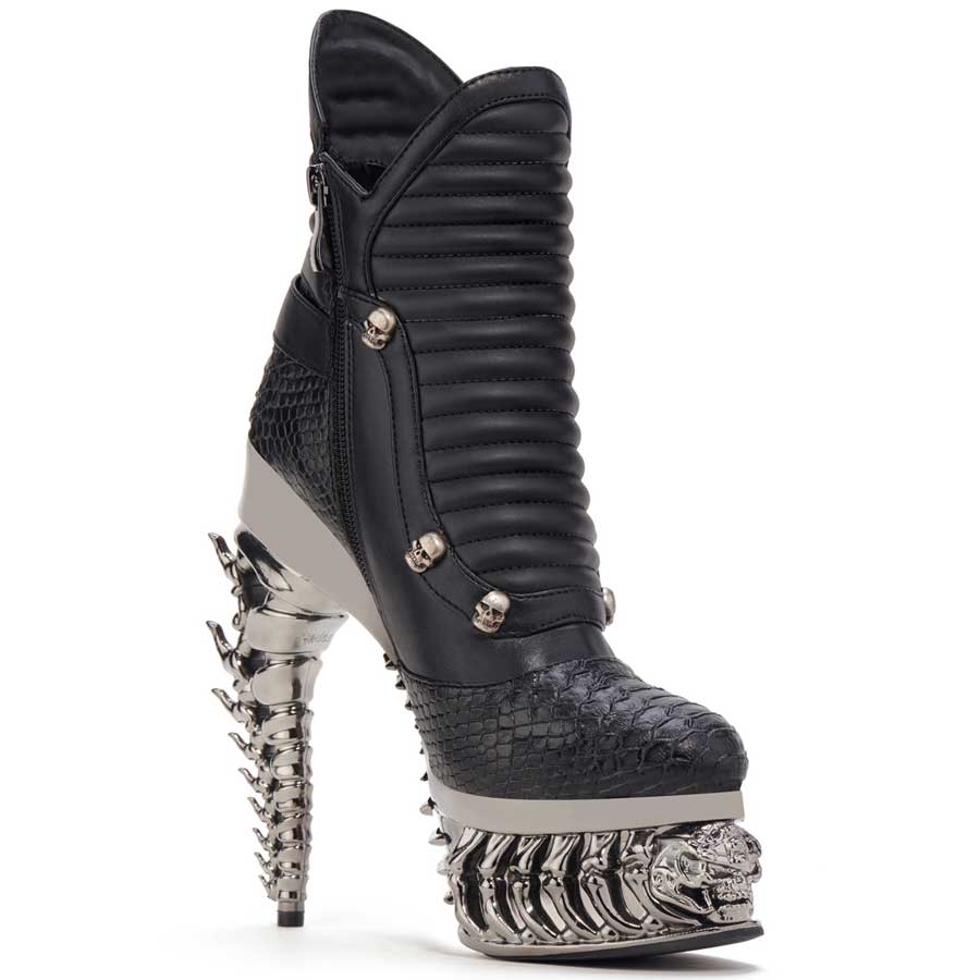 Hades NAGA Black Vegan Snake Leather Boot 5" Gunmetal Spinal Heel 6-12