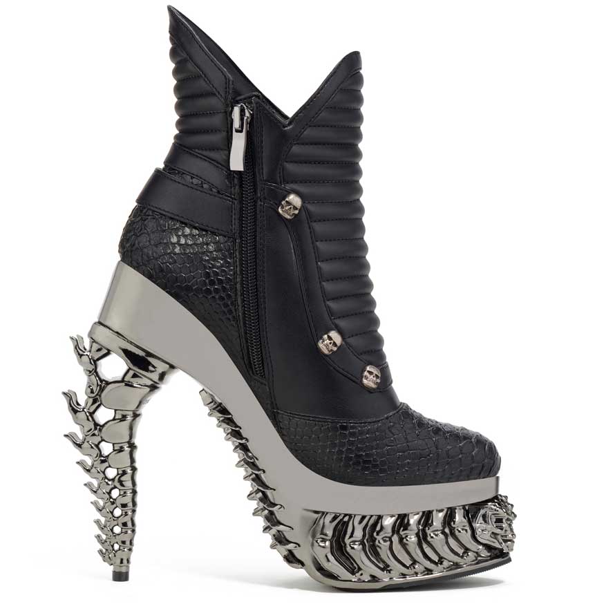 Hades NAGA Black Vegan Snake Leather Boot 5" Gunmetal Spinal Heel 6-12