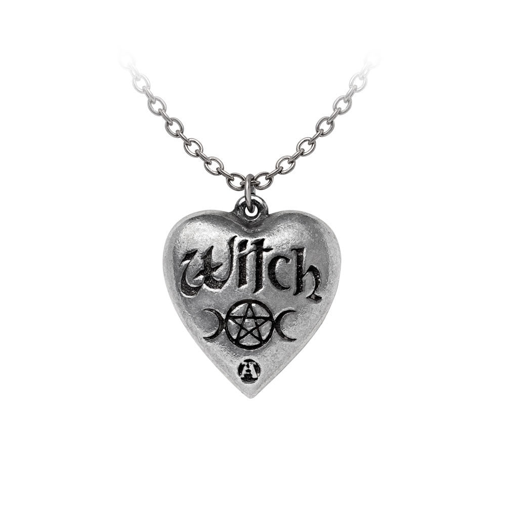 Alchemy Gothic Witch Pendant Black Enamel Heart P996