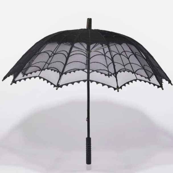 Kreepsville 666 Black Mesh Lace Spiderweb Shade Parasol