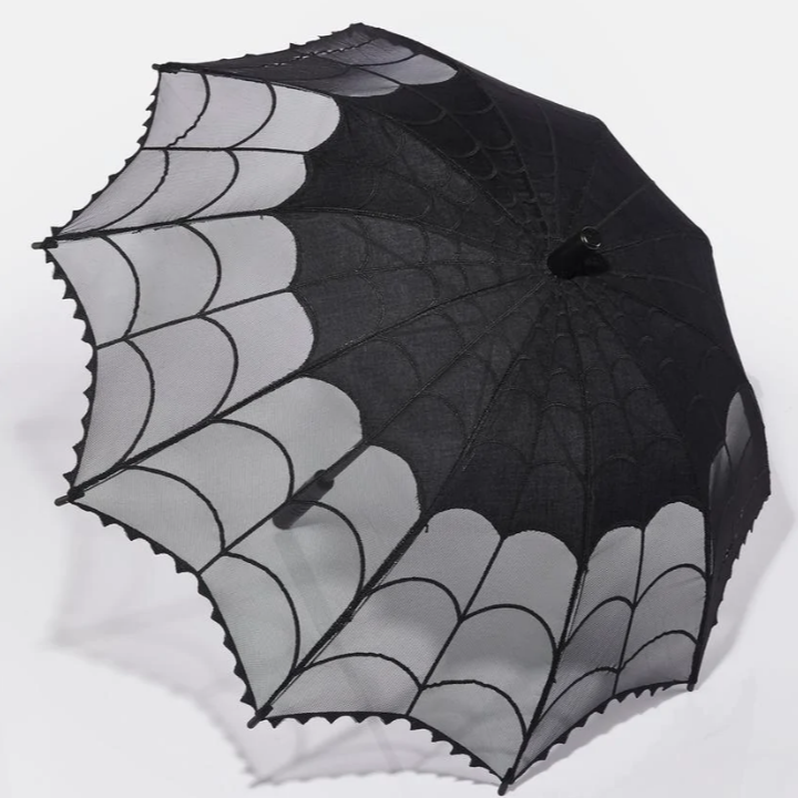 Kreepsville 666 Black Mesh Lace Spiderweb Shade Parasol
