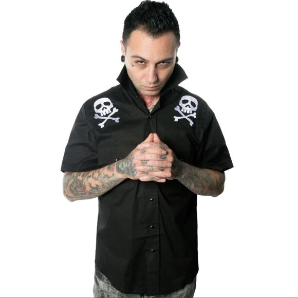 Kreepsville 666 Harlock Skull X Bones Black Western Shirt