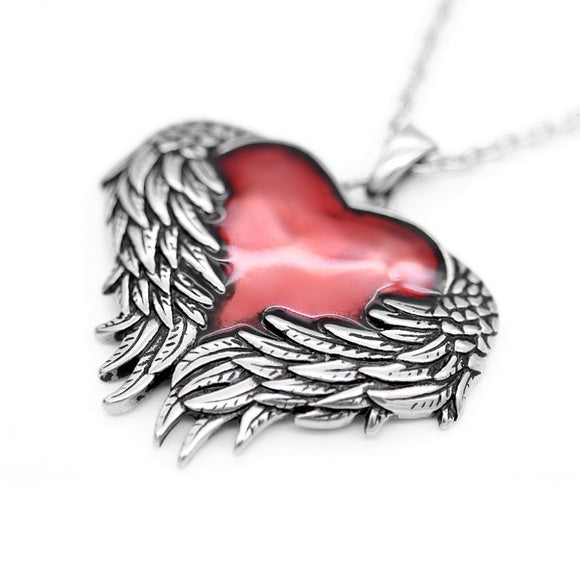 Controse Winged Guarded Heart Red Stainless Steel Pendant