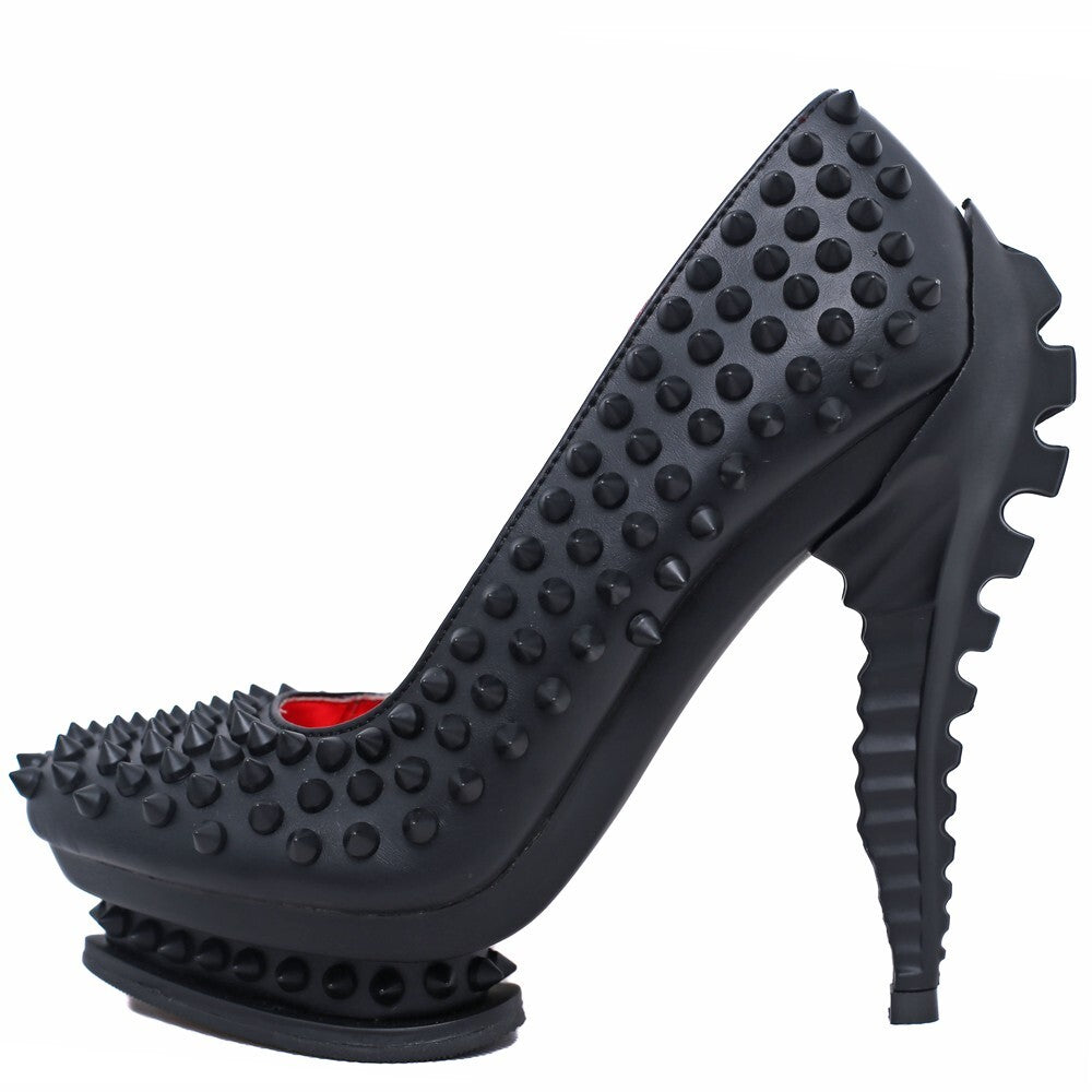 Hades MARA Black Studded Pump High Molded Spinal Heel 6-11