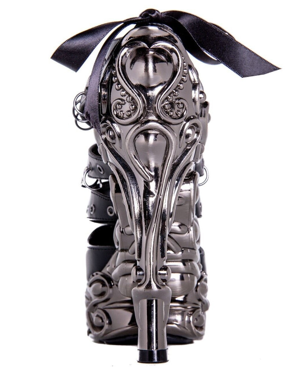 Hades KATO Black Peekaboo Booties 6" High Ornate Chrome Heels 6-11