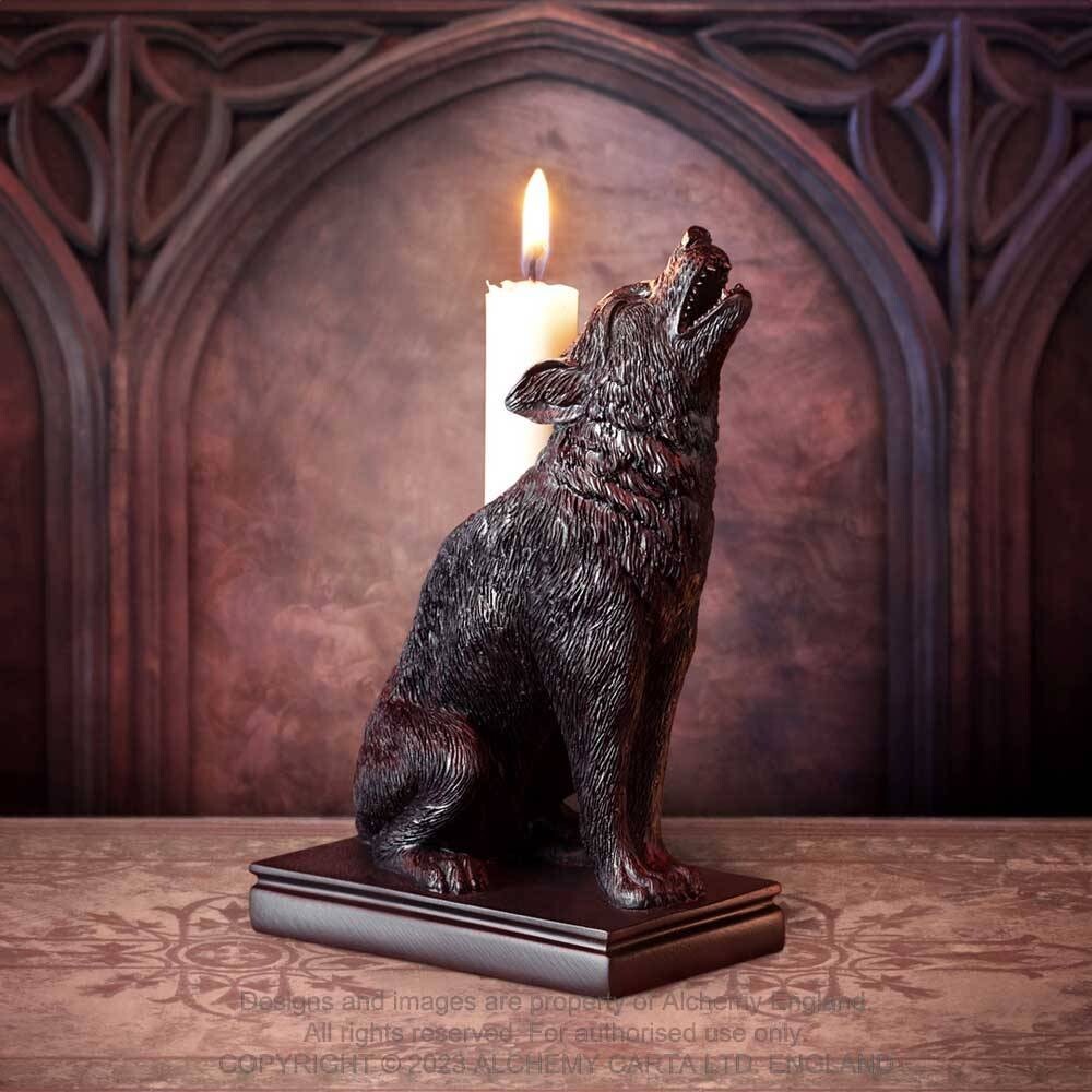 Alchemy Gothic Ulula Noctis Howling Wolf Candle Holder V115