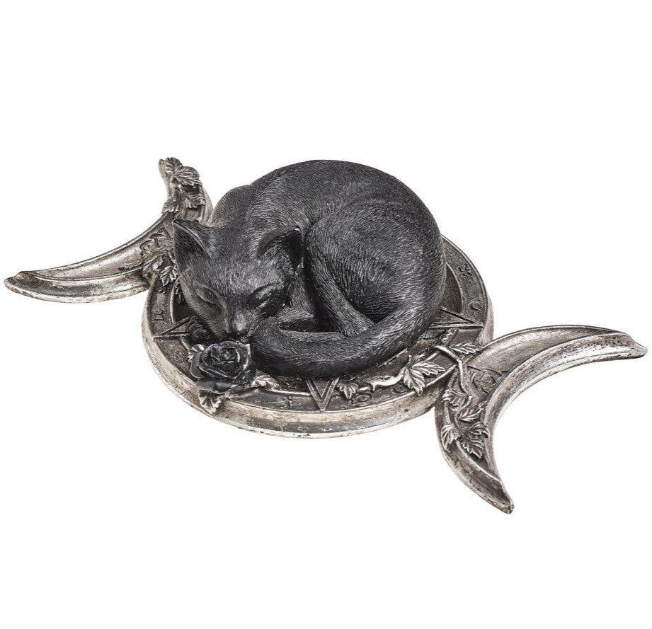 Alchemy Gothic Triple Moon Black Cat Resin Decor V90