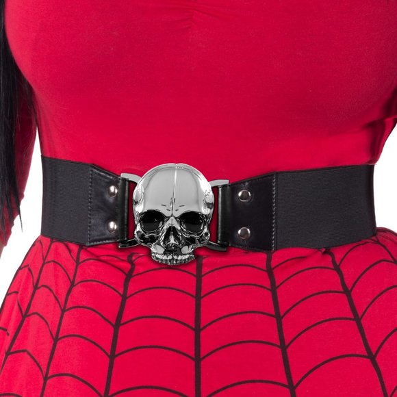 Kreepsville 666 Skull Split Buckle Black Elastic Waist Belt