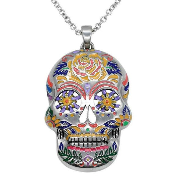 Controse Floral Sugar Skull Day of the Dead Necklace