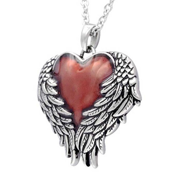 Controse Winged Guarded Heart Red Stainless Steel Pendant