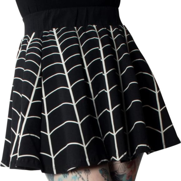 Kreepsville 666 Black White Spiderweb Skater Skirt