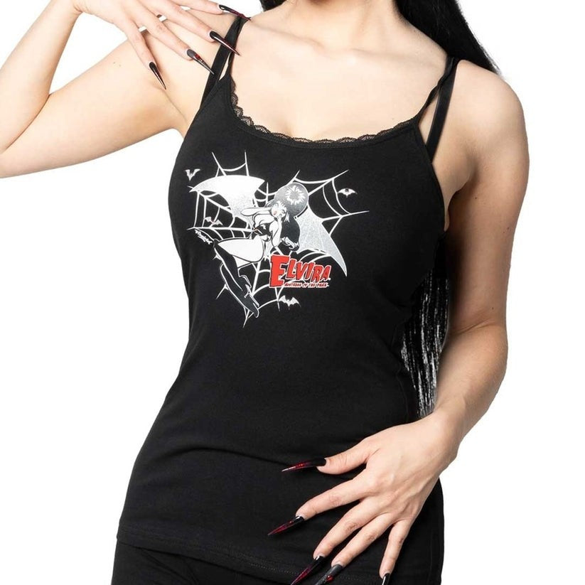 Kreepsville Elvira Demon Wing Black Lace Camisole Tank Top