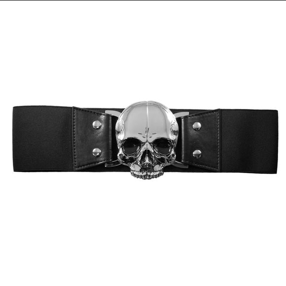 Kreepsville 666 Skull Split Buckle Black Elastic Waist Belt