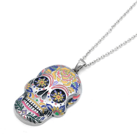 Controse Floral Sugar Skull Day of the Dead Necklace