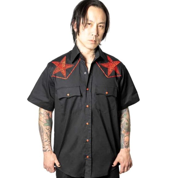 Kreepsville 666 Baphomet Hellbilly Black Red Western Shirt