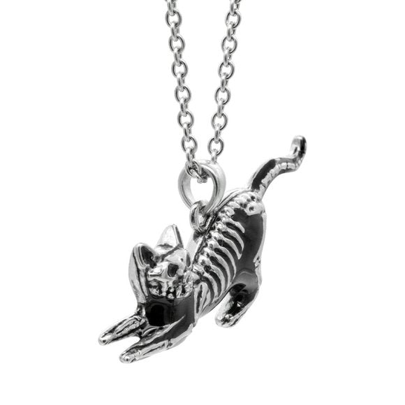 Controse Yoga Stretch Cat Skeleton Necklace Steel Pendant