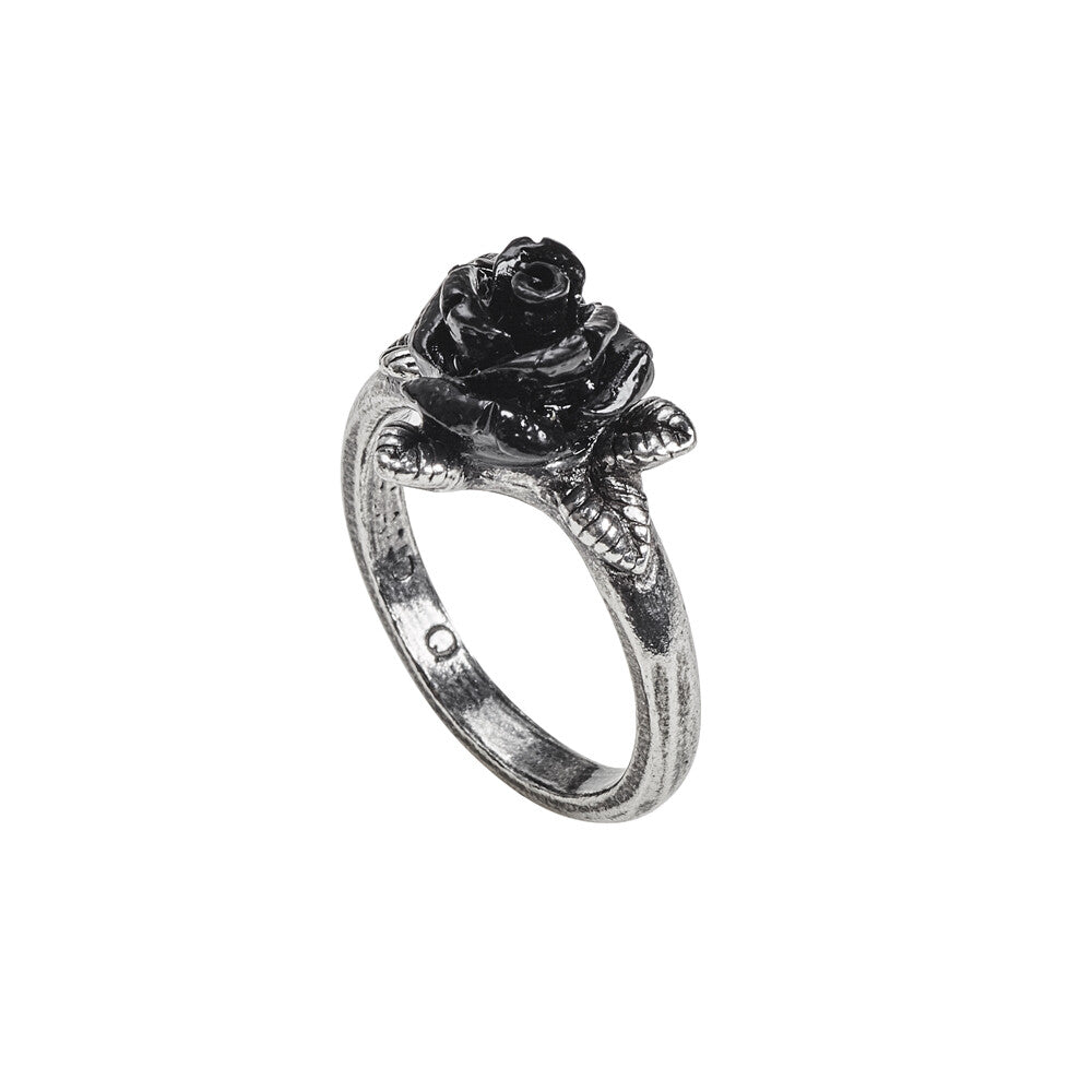 Alchemy Gothic Token of Love Ring Black Resin Rose R237
