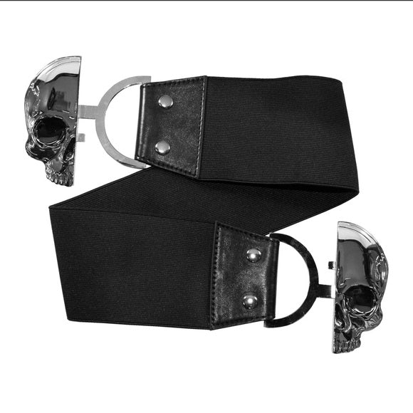 Kreepsville 666 Skull Split Buckle Black Elastic Waist Belt