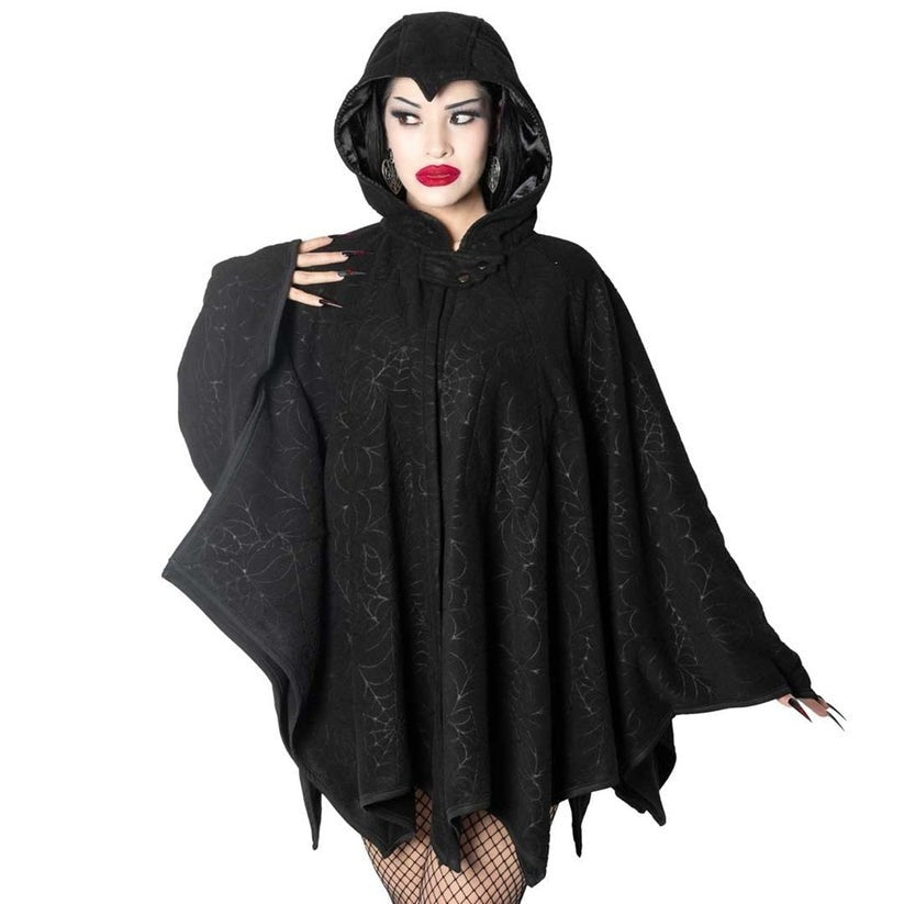 Kreepsville 666 Black Hooded Cape Spiderweb Embossed Bat Wing