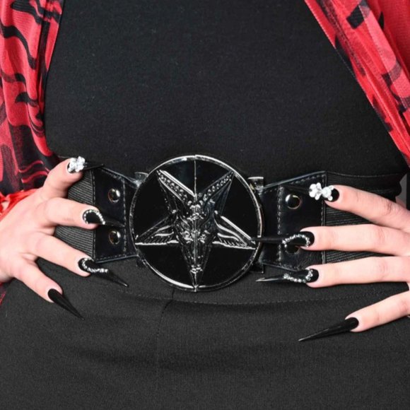 Baphomet Goat Head Black Buckle Elastic Waist Belt