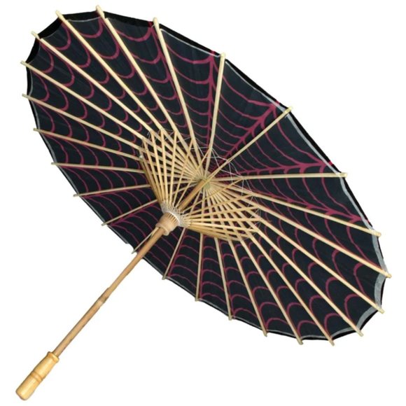 Kreepsville 666 Spiderweb Pink & Black Shade Parasol