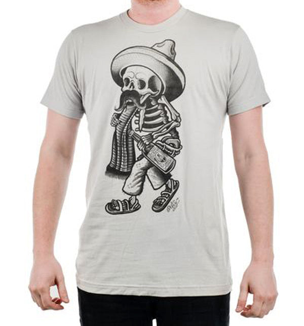 Black Market Art Borracho Gray Chicano Skeleton Tee