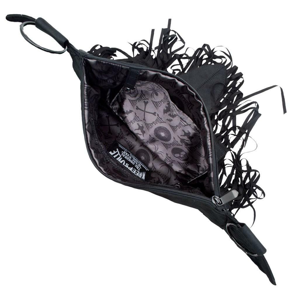 Kreepsville 666 Bat Wing Fringe Large Shoulder Bag Purse Black Vegan Suede