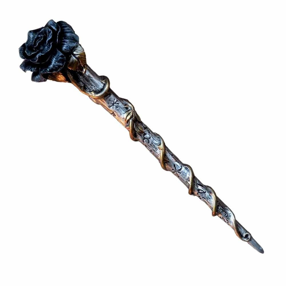Alchemy Gothic Black Resin Rose Wand 11" Long Wiccan V69