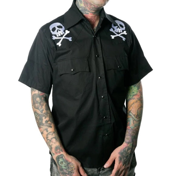 Kreepsville 666 Harlock Skull X Bones Black Western Shirt
